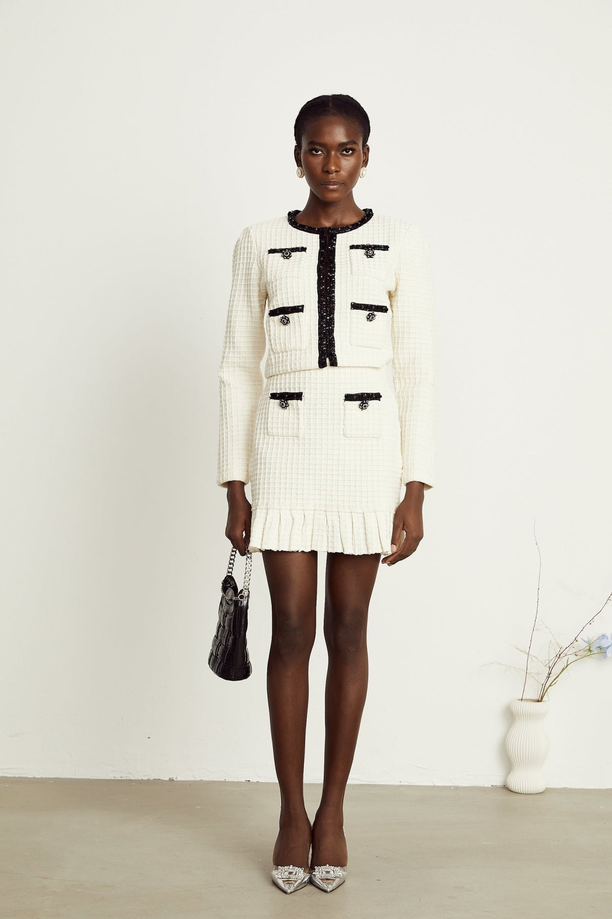 Zita Jacket & Skirt White Waffle Knit Set