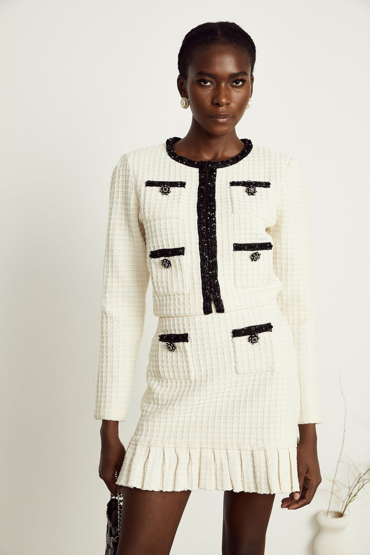 Zita Jacket & Skirt White Waffle Knit Set