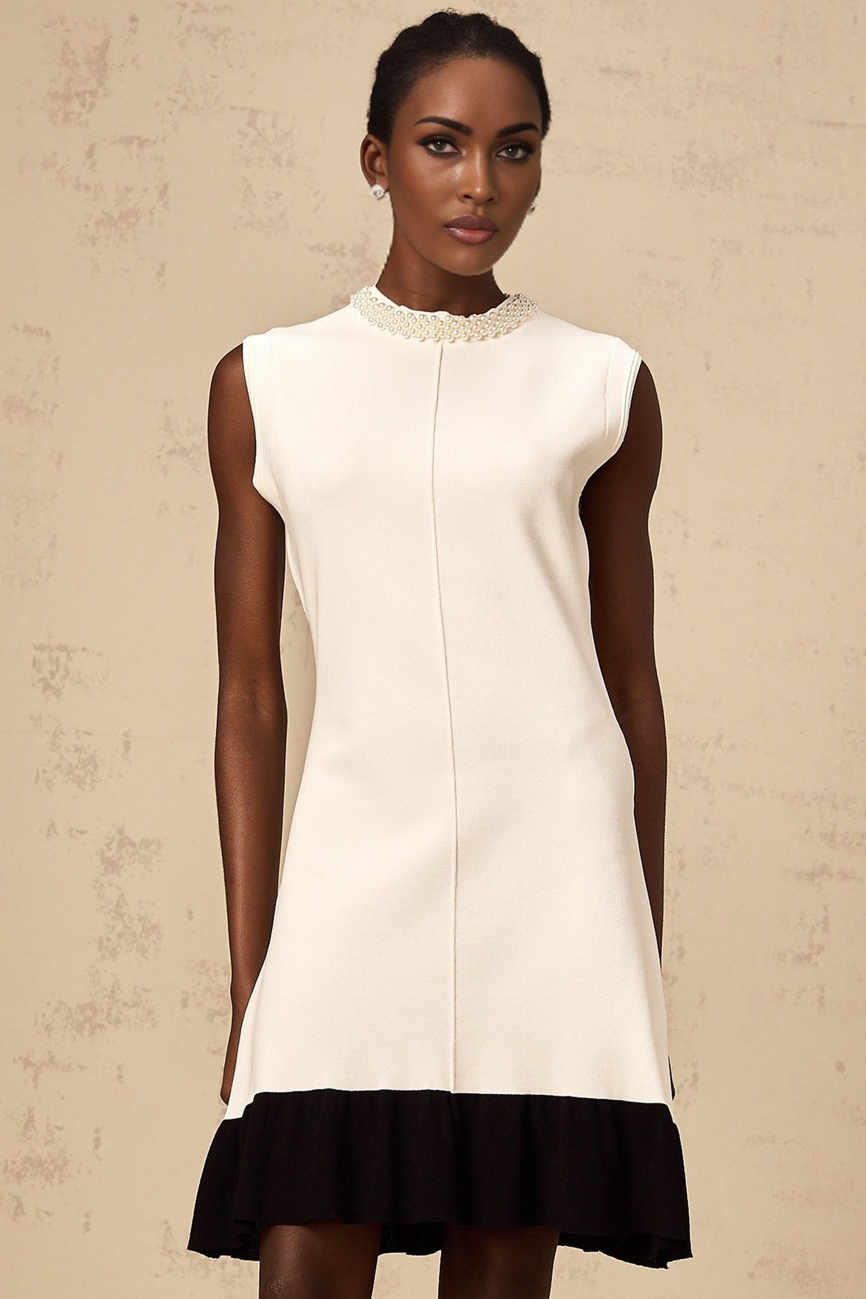 Zita Knitted Cardigan White Black Faux Pearl Embellishment Button