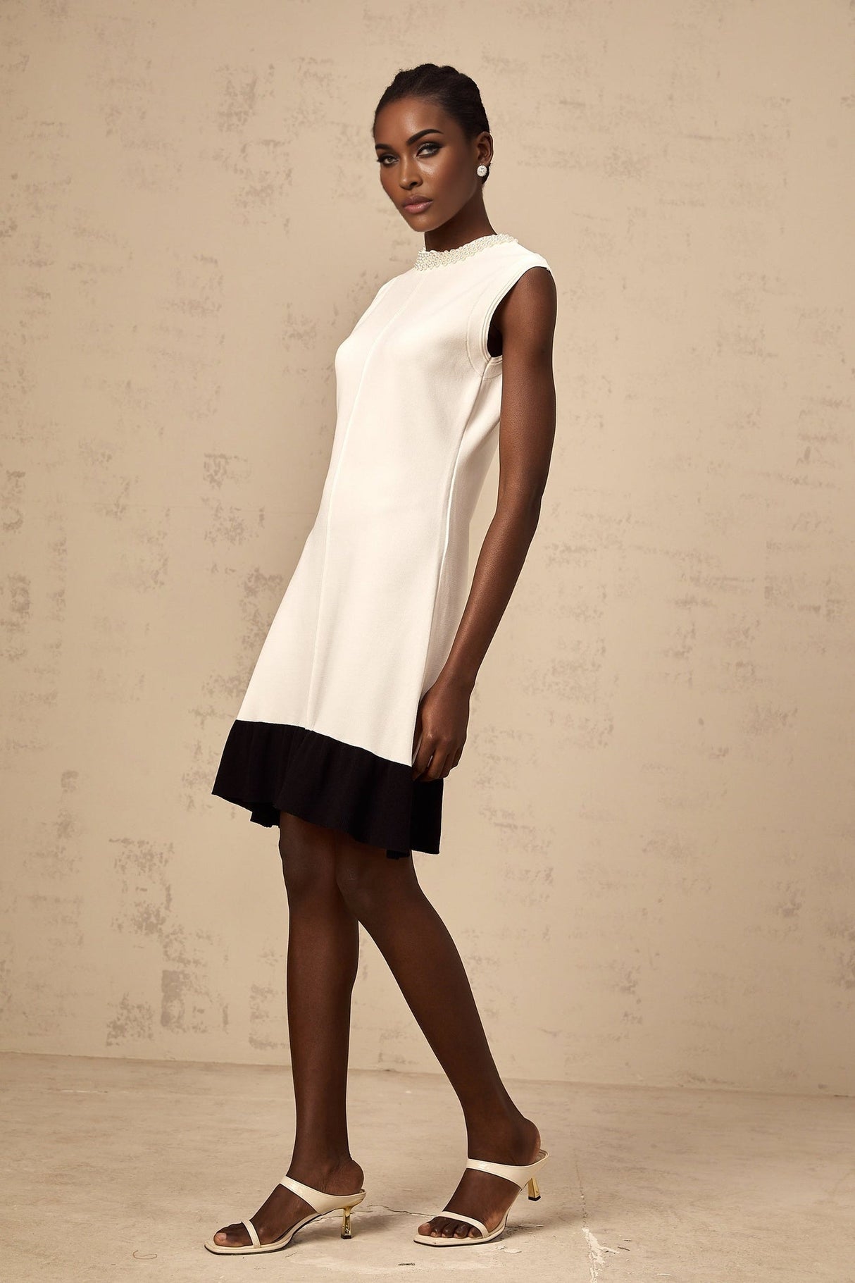 Zita Knitted Cardigan White Black Faux Pearl Embellishment Button