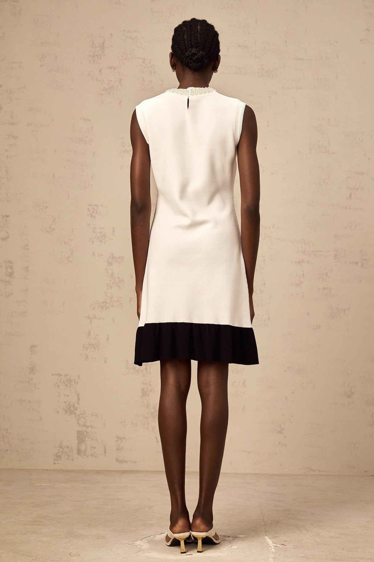 Zita Knitted Cardigan White Black Faux Pearl Embellishment Button