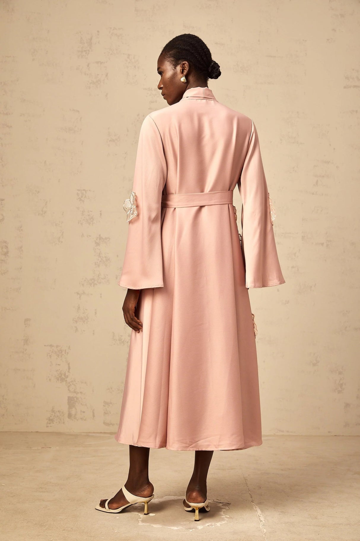 Zita Midi Dress Pink Floral Appliqu Embellished & Flared