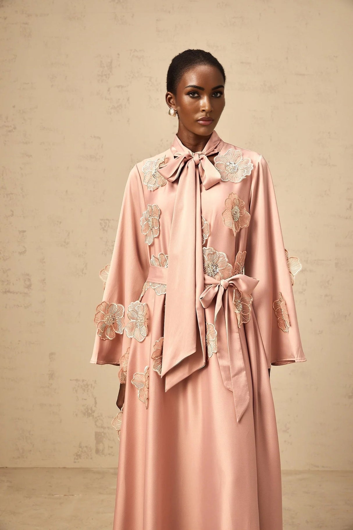 Zita Midi Dress Pink Floral Appliqu Embellished & Flared