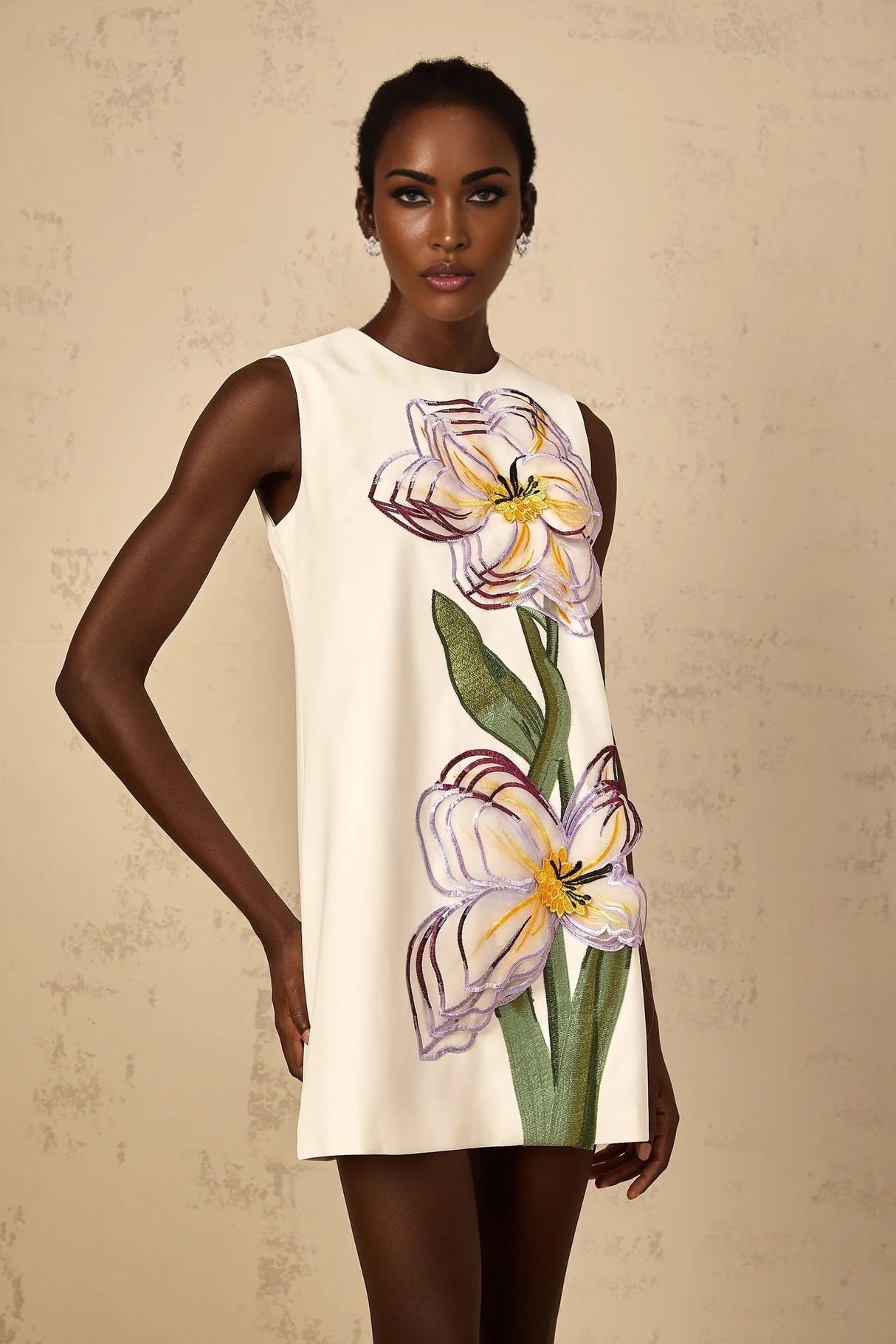 Zita Mini Dress White Sequin Floral Embroidered Open - back