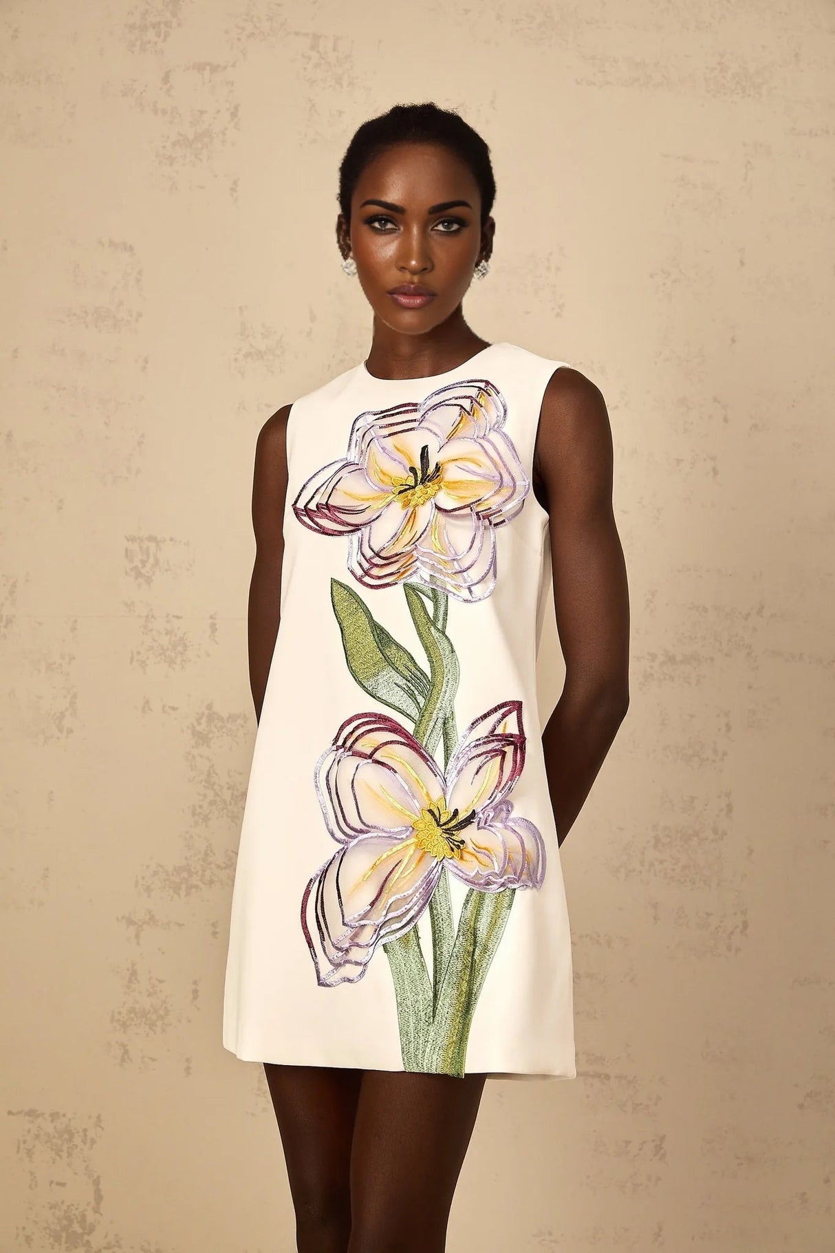 Zita Mini Dress White Sequin Floral Embroidered Open - back