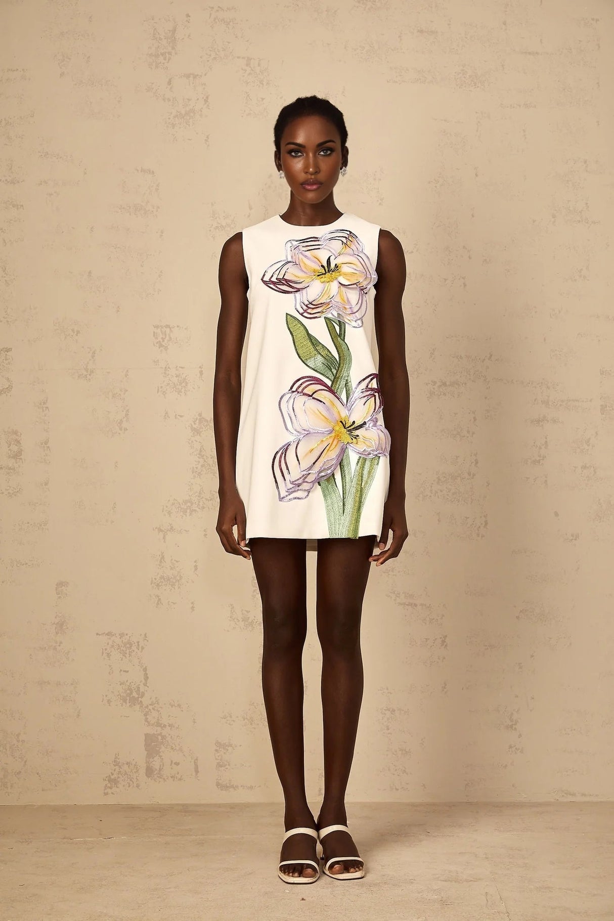 Zita Mini Dress White Sequin Floral Embroidered Open - back