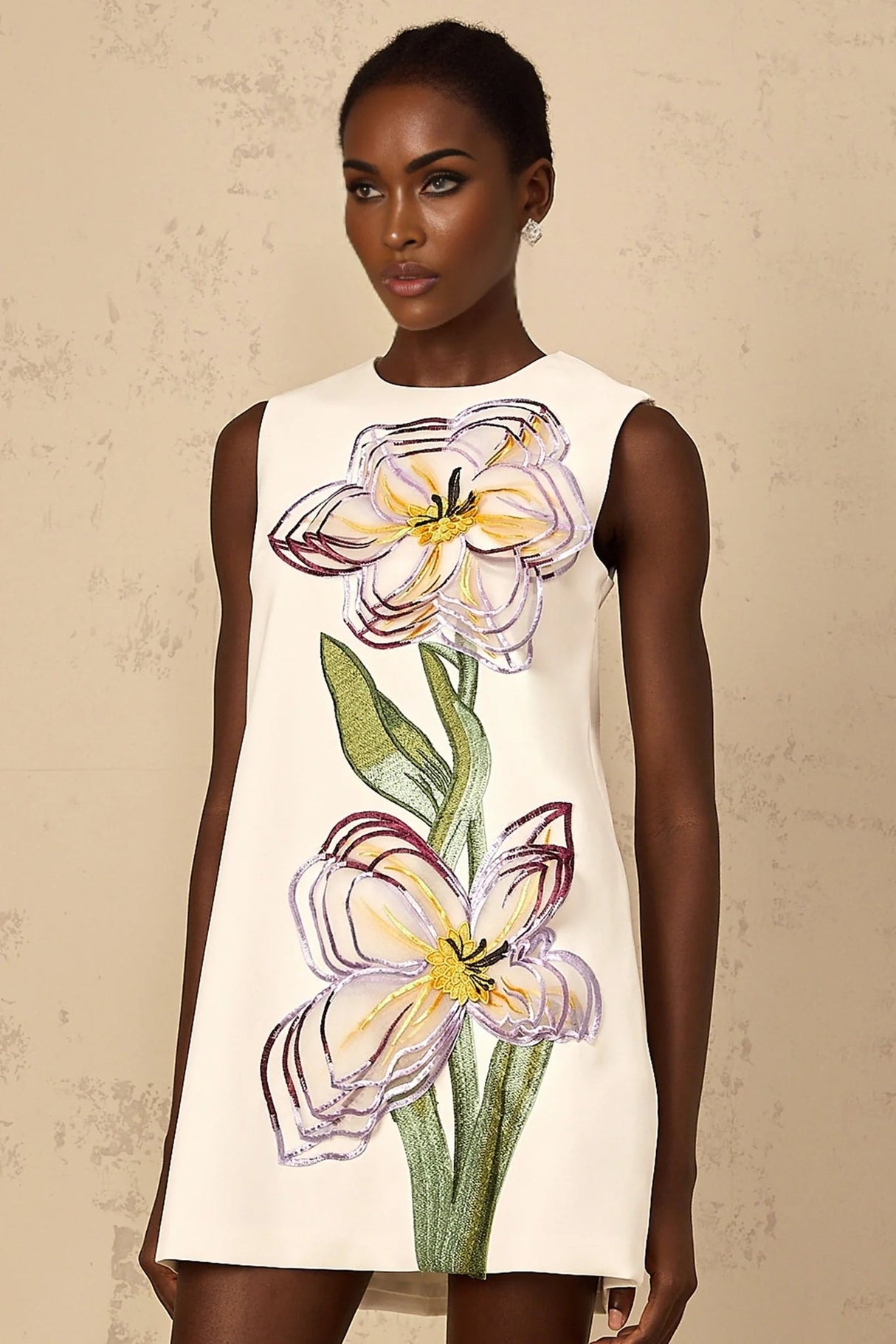 Zita Mini Dress White Sequin Floral Embroidered Open - back