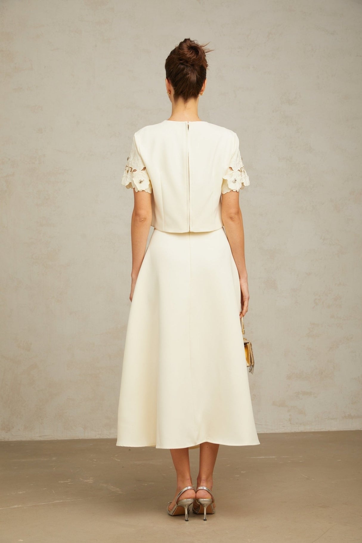 Zita Neutrals Skirt & Top Set 3D Petal Crystal Embellishment