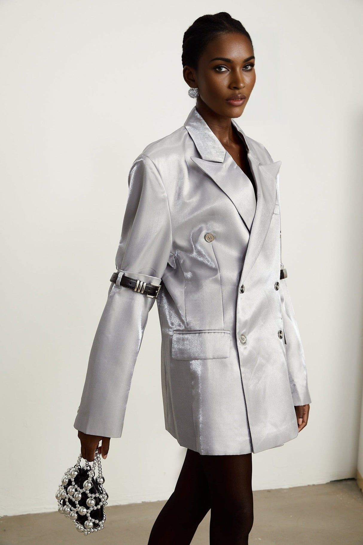 Zoe Blazer Zoe Metallic Grey Arm Belted Blazer