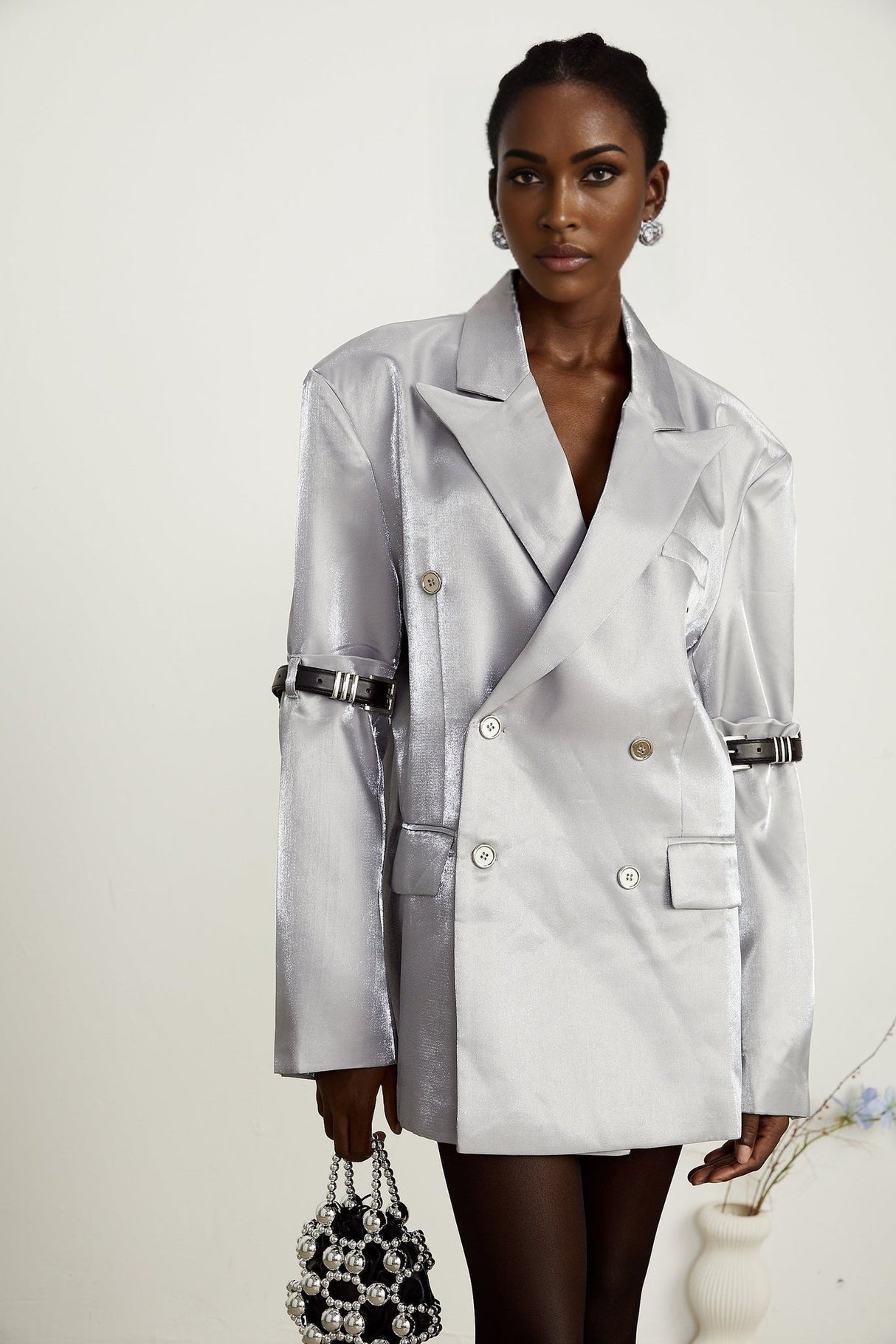 Zoe Blazer Zoe Metallic Grey Arm Belted Blazer