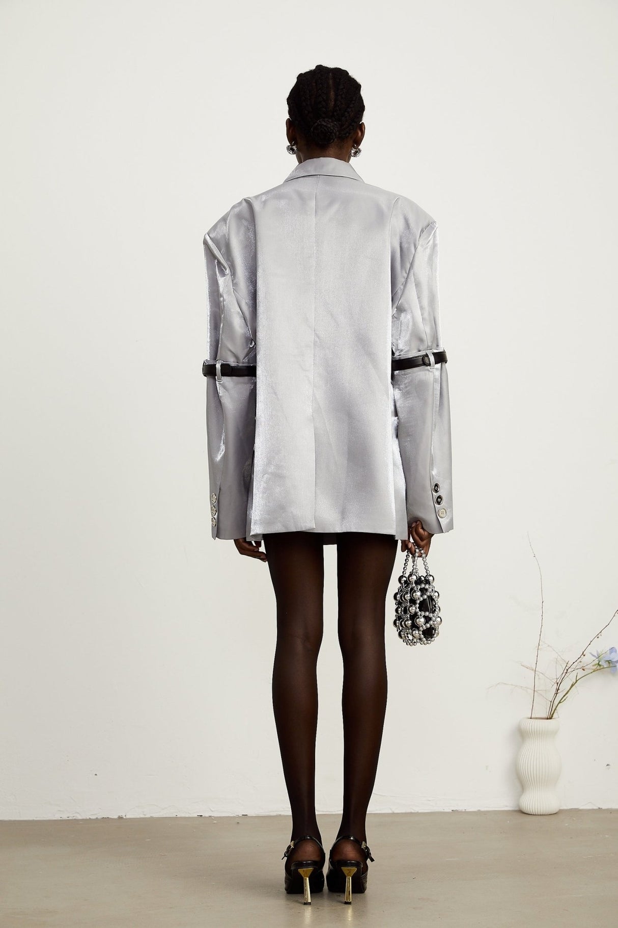 Zoe Blazer Zoe Metallic Grey Arm Belted Blazer