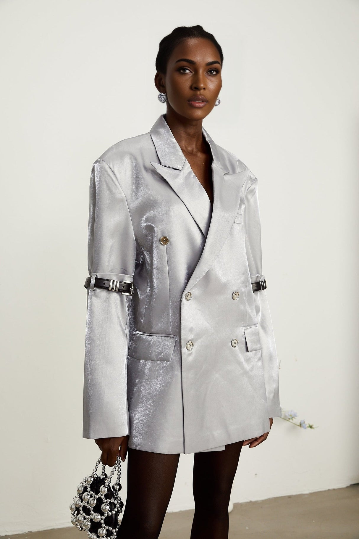 Zoe Blazer Zoe Metallic Grey Arm Belted Blazer