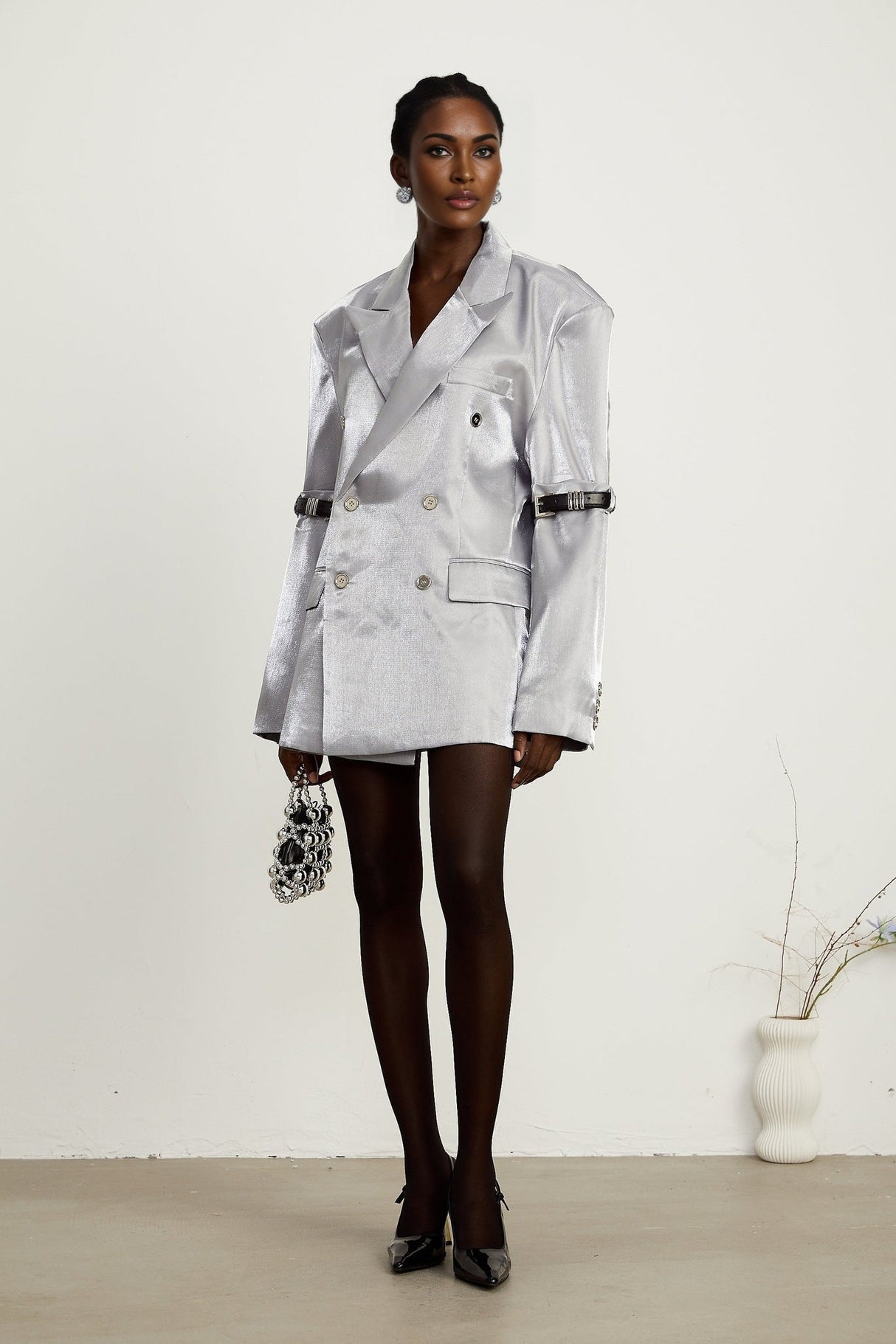 Zoe Blazer Zoe Metallic Grey Arm Belted Blazer