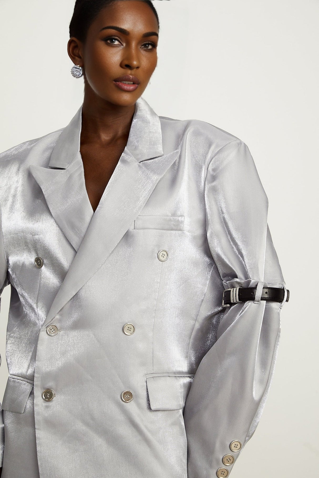 Zoe Blazer Zoe Metallic Grey Arm Belted Blazer