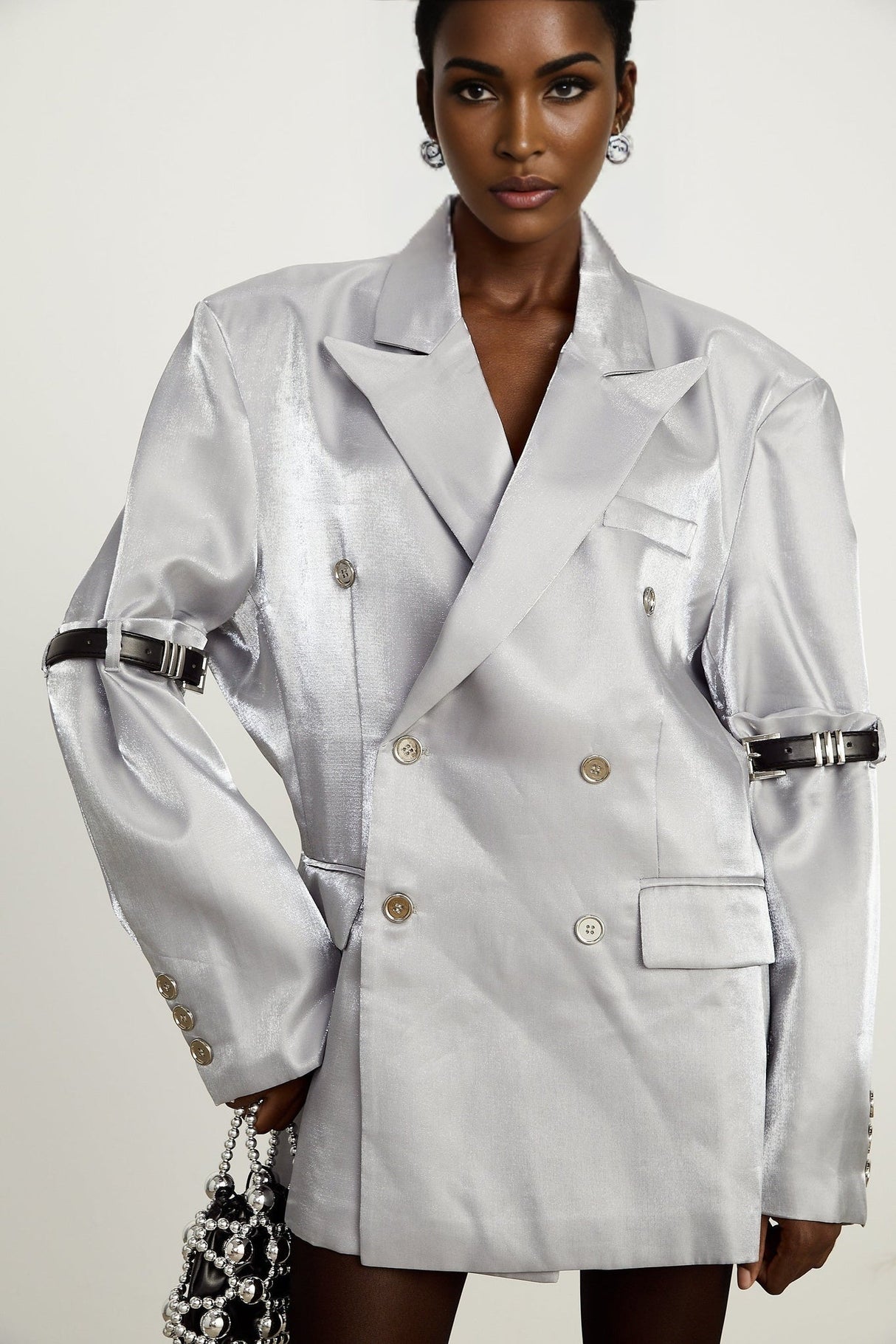 Zoe Blazer Zoe Metallic Grey Arm Belted Blazer