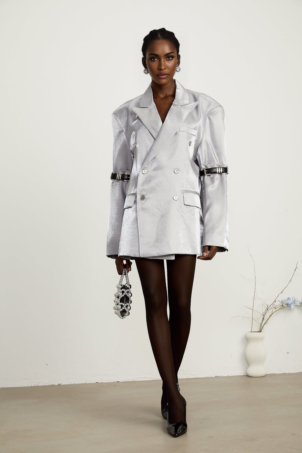 Zoe Blazer Zoe Metallic Grey Arm Belted Blazer