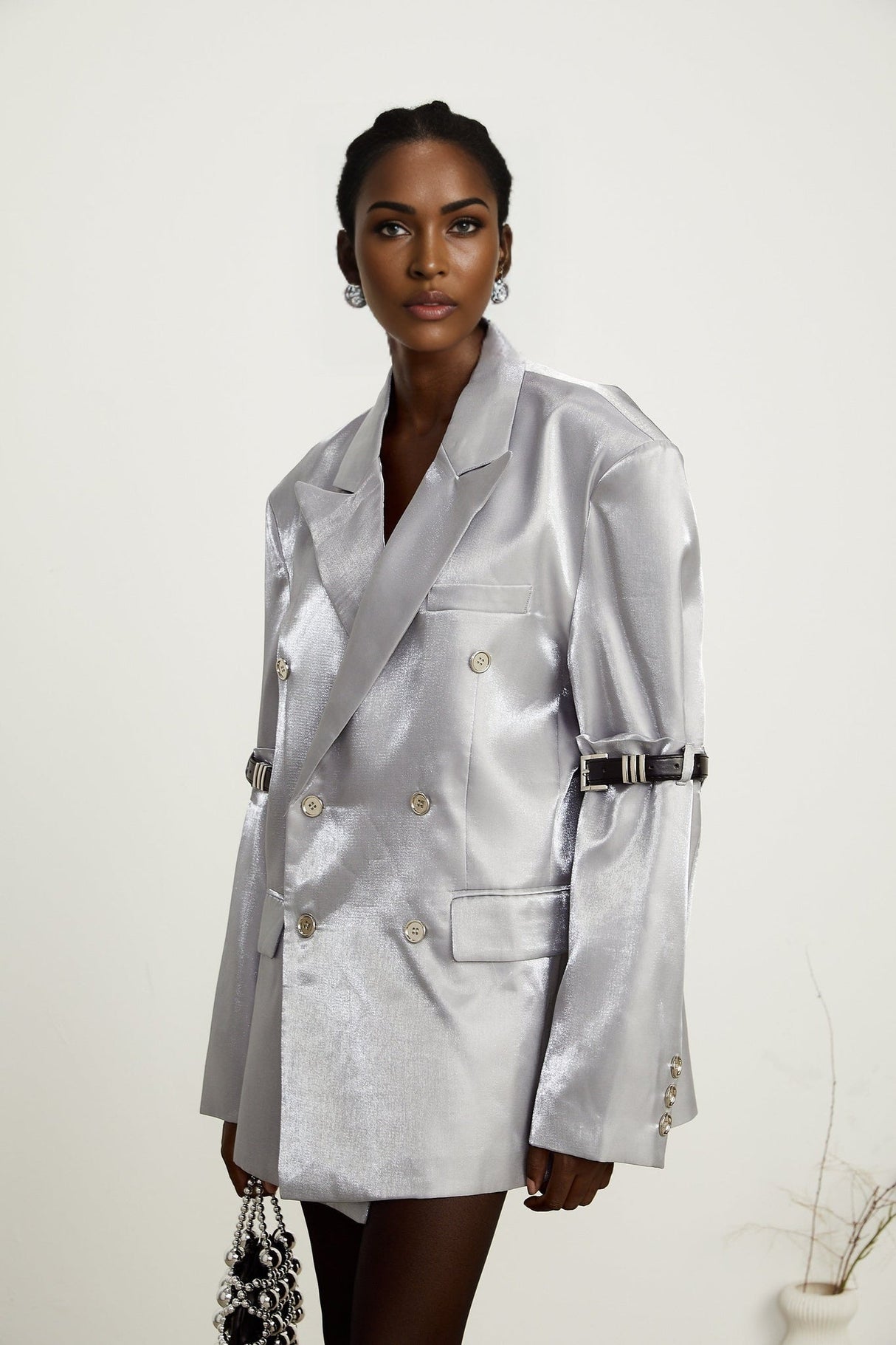 Zoe Blazer Zoe Metallic Grey Arm Belted Blazer