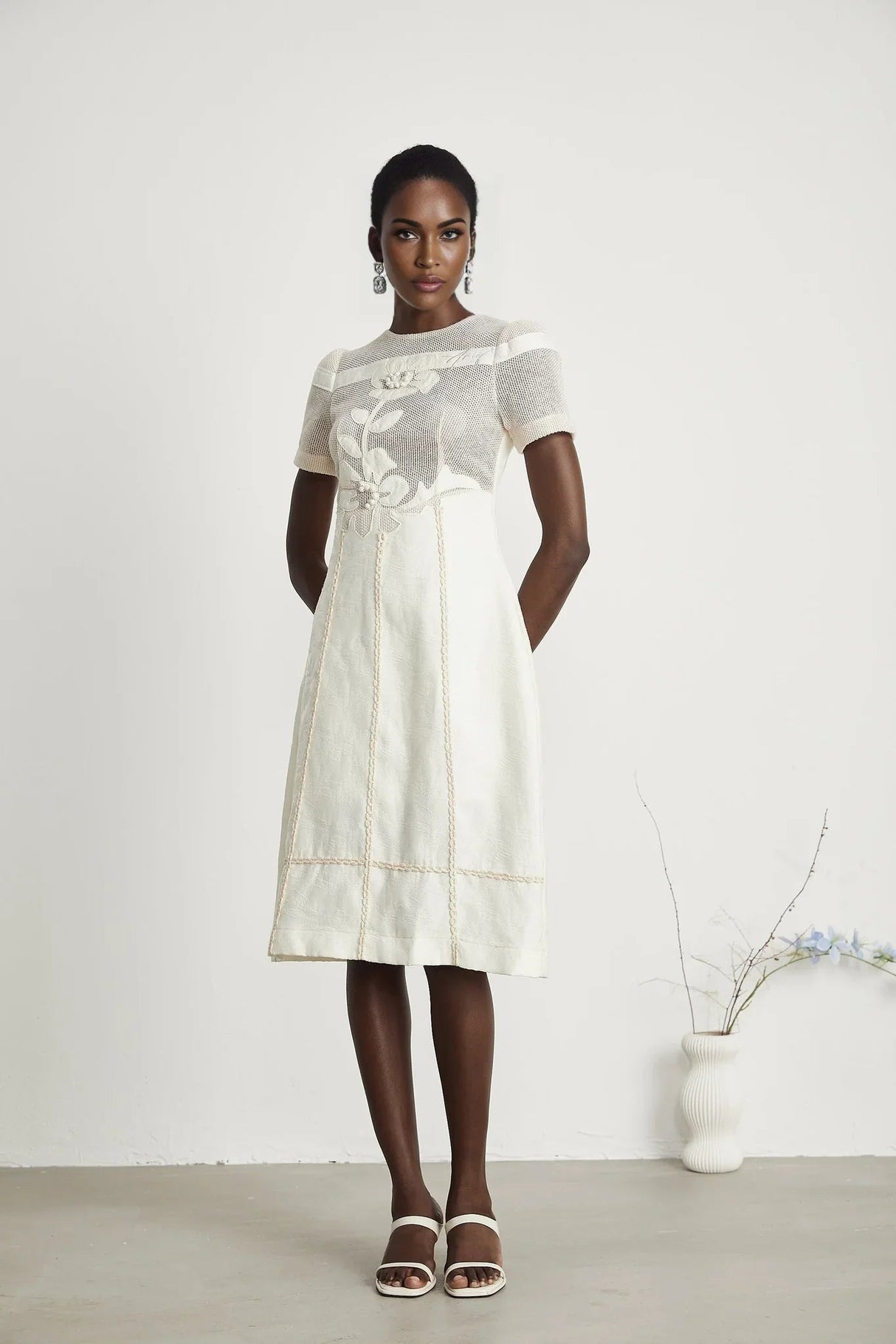 Zoe Floral Embroidery A - Line Midi Dress