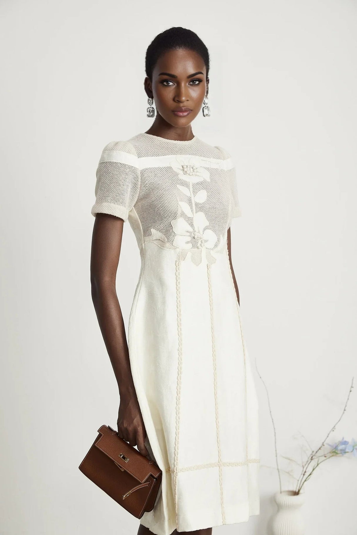 Zoe Floral Embroidery A - Line Midi Dress