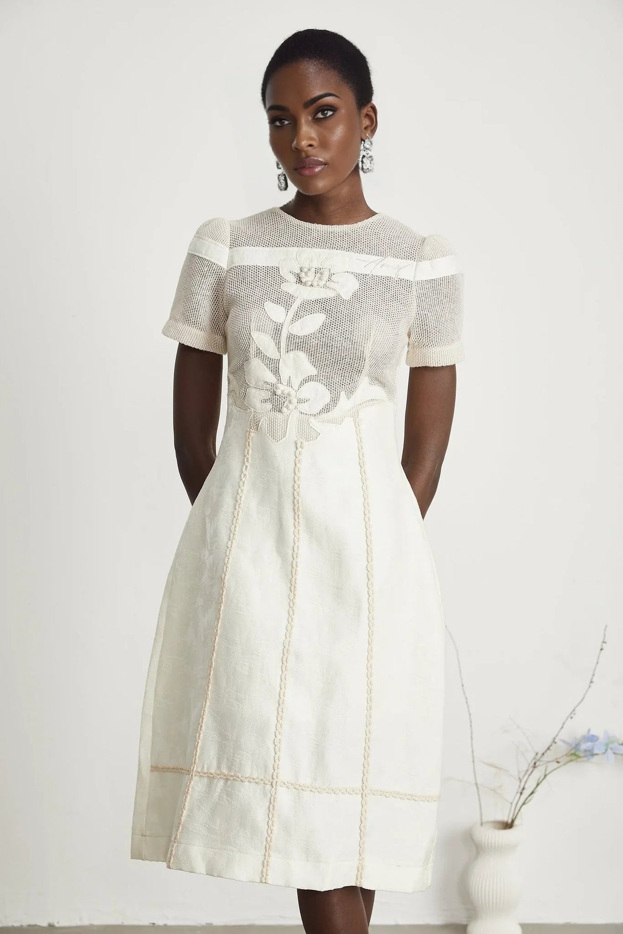 Zoe Floral Embroidery A - Line Midi Dress