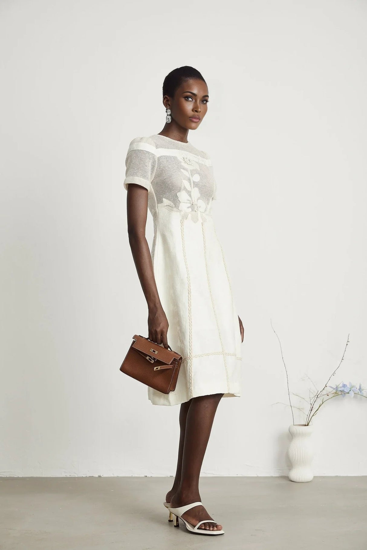 Zoe Floral Embroidery A - Line Midi Dress