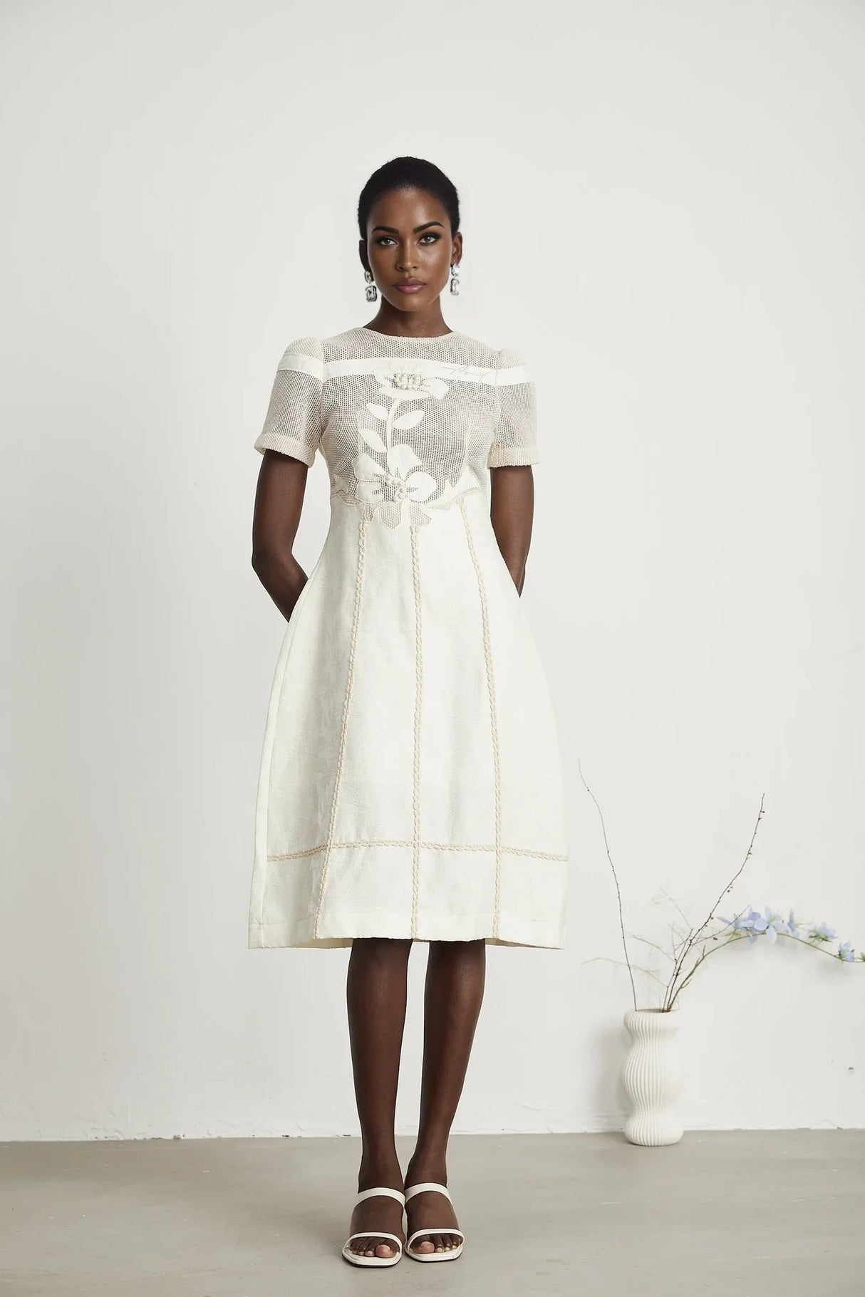 Zoe Floral Embroidery A - Line Midi Dress