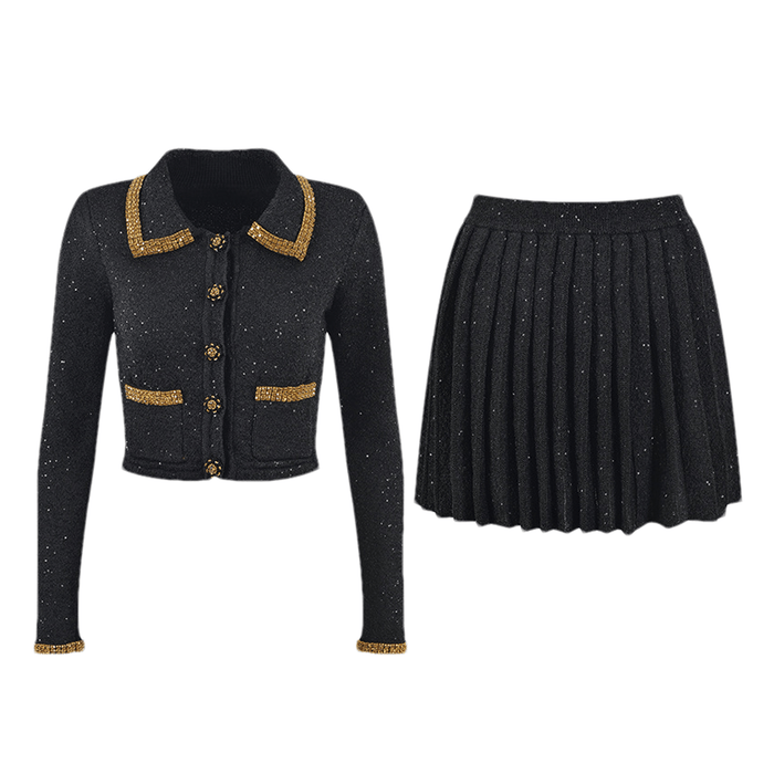 Zoe Jacket & Skirt Black Sequin Matching Set