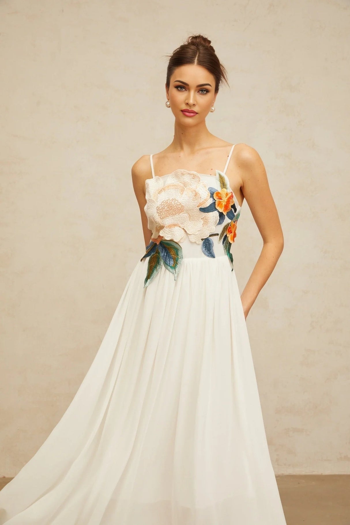 Zoey Maxi Dress Floral Embroidered White & Multicolor