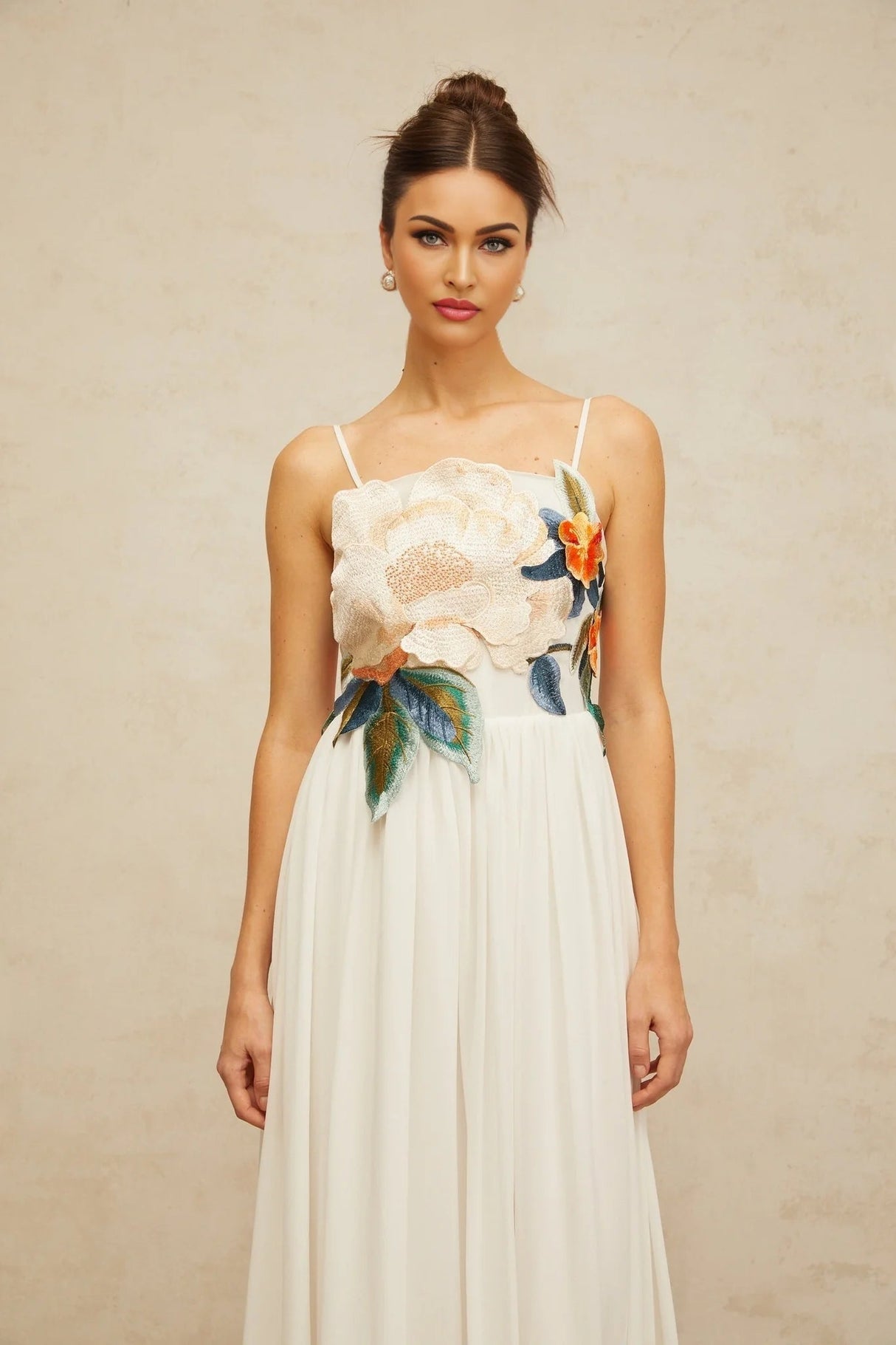 Zoey Maxi Dress Floral Embroidered White & Multicolor