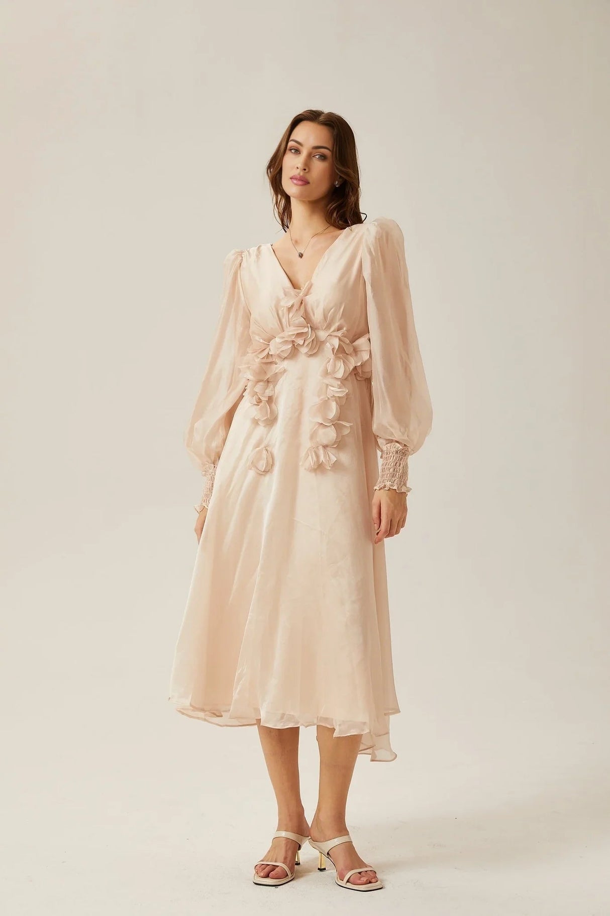 Zoey Midi Dress with Faux - Floral Embellishment