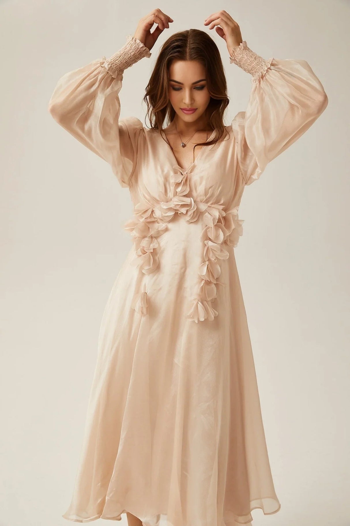 Zoey Midi Dress with Faux - Floral Embellishment