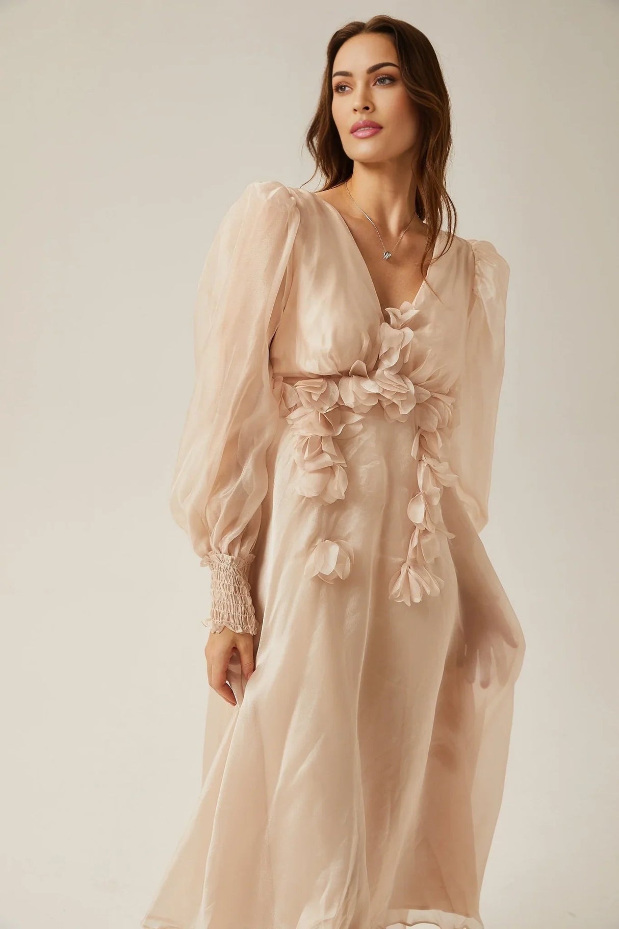 Zoey Midi Dress with Faux - Floral Embellishment