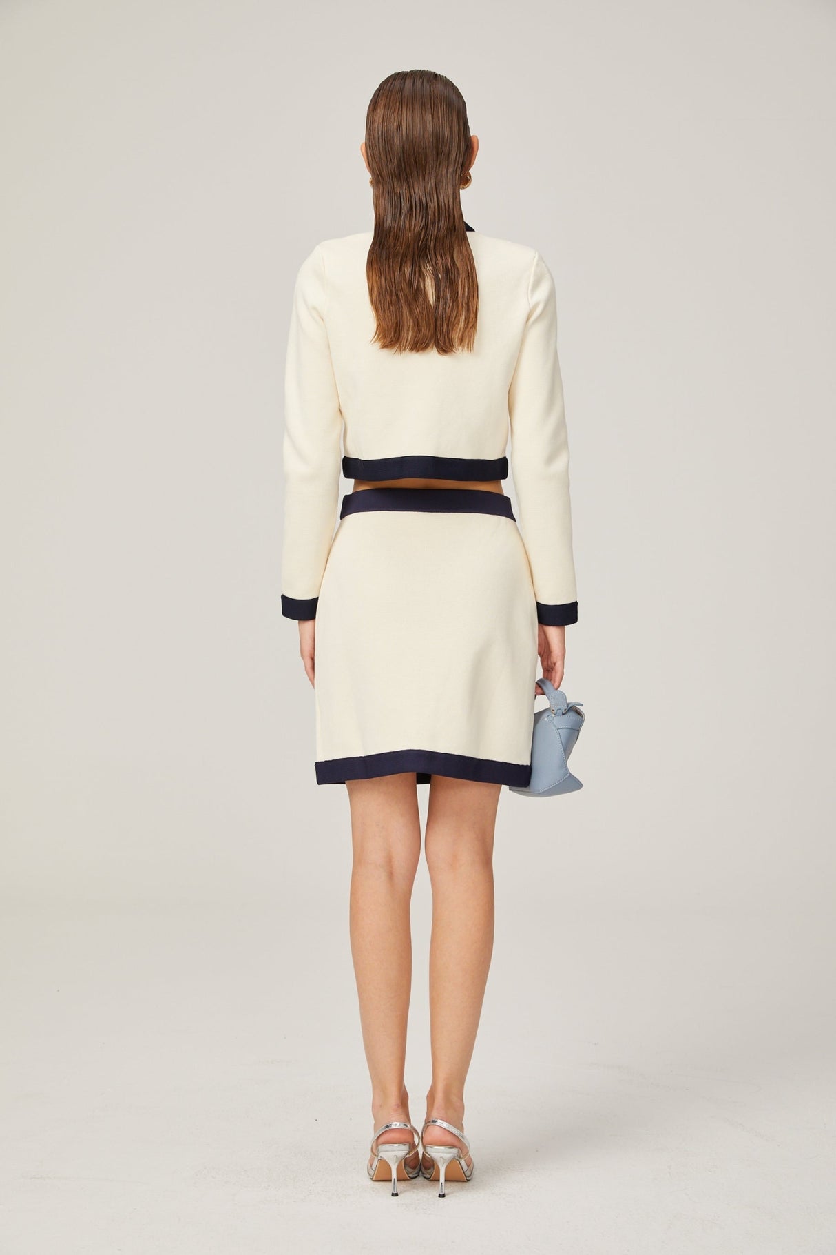 Zuri Cardigan & Skirt White Black Bow Knit Set