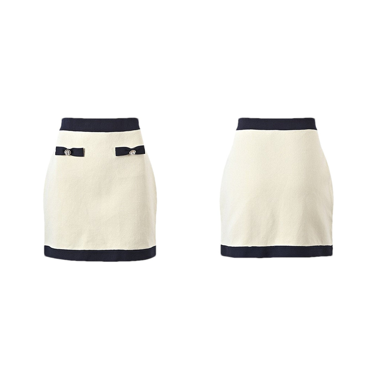 Zuri Cardigan & Skirt White Black Bow Knit Set