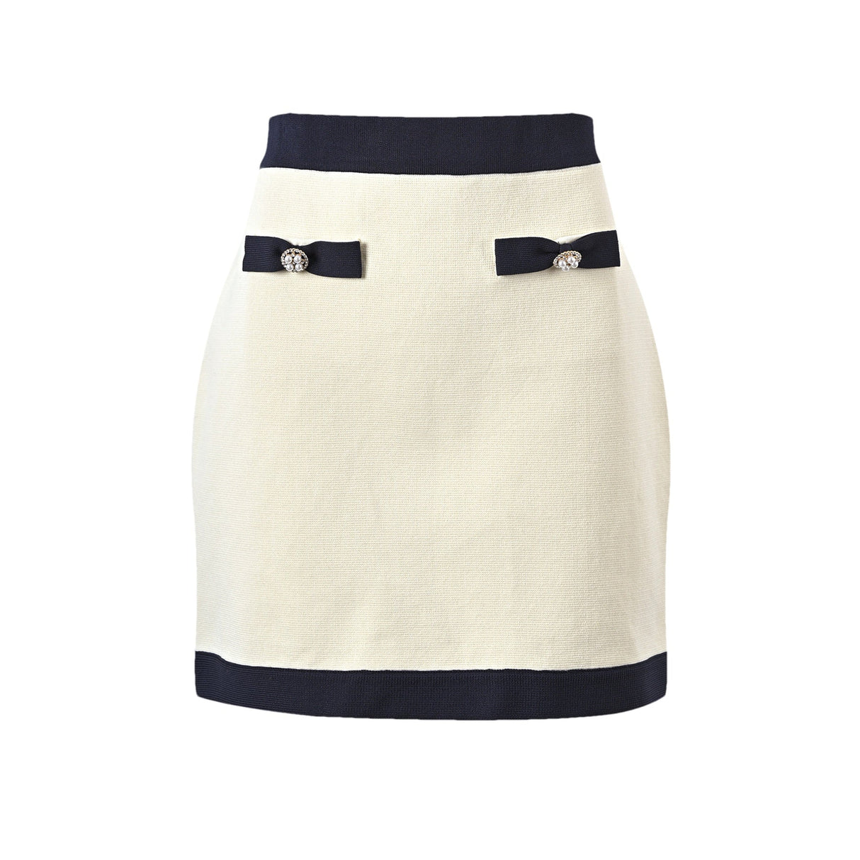 Zuri Cardigan & Skirt White Black Bow Knit Set