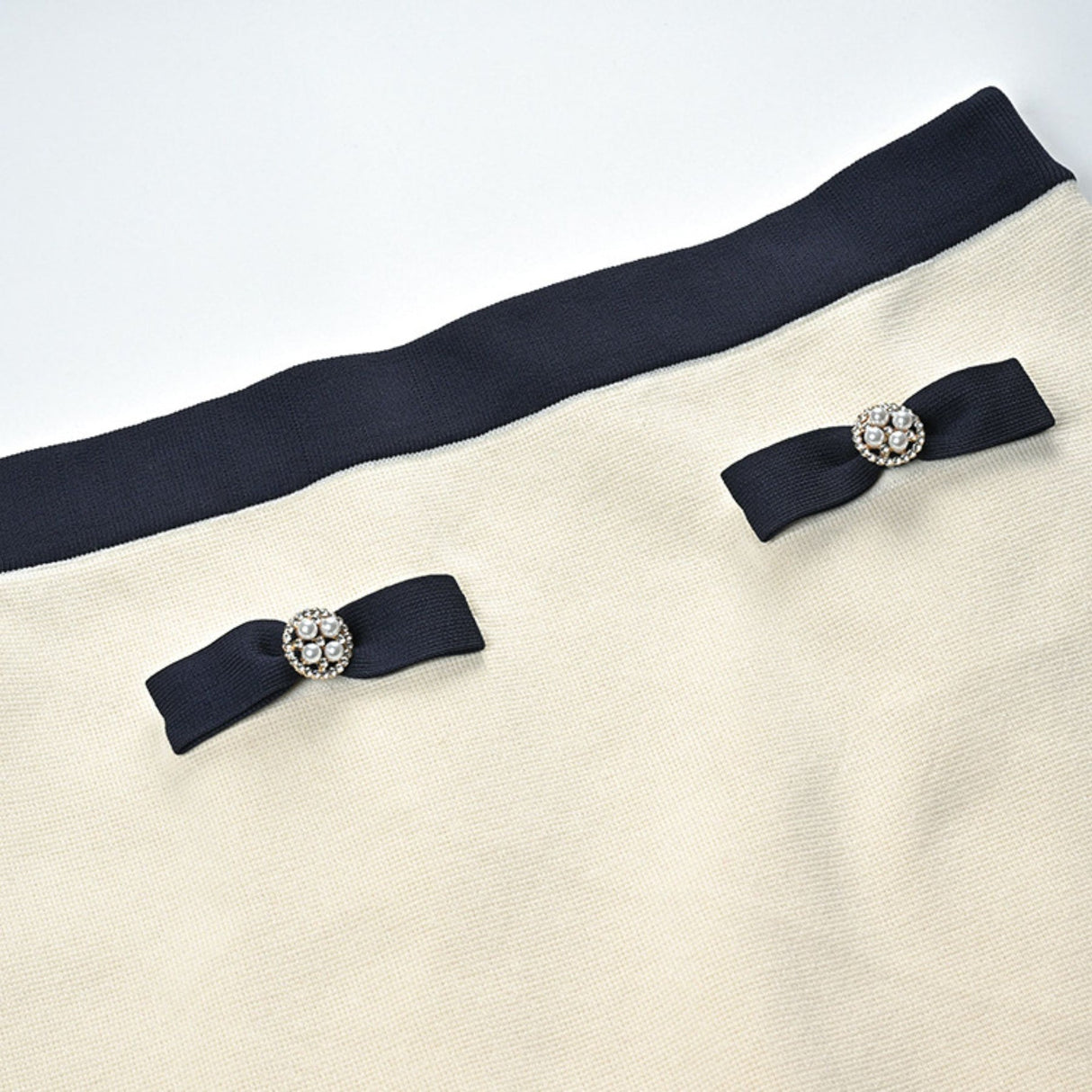 Zuri Cardigan & Skirt White Black Bow Knit Set