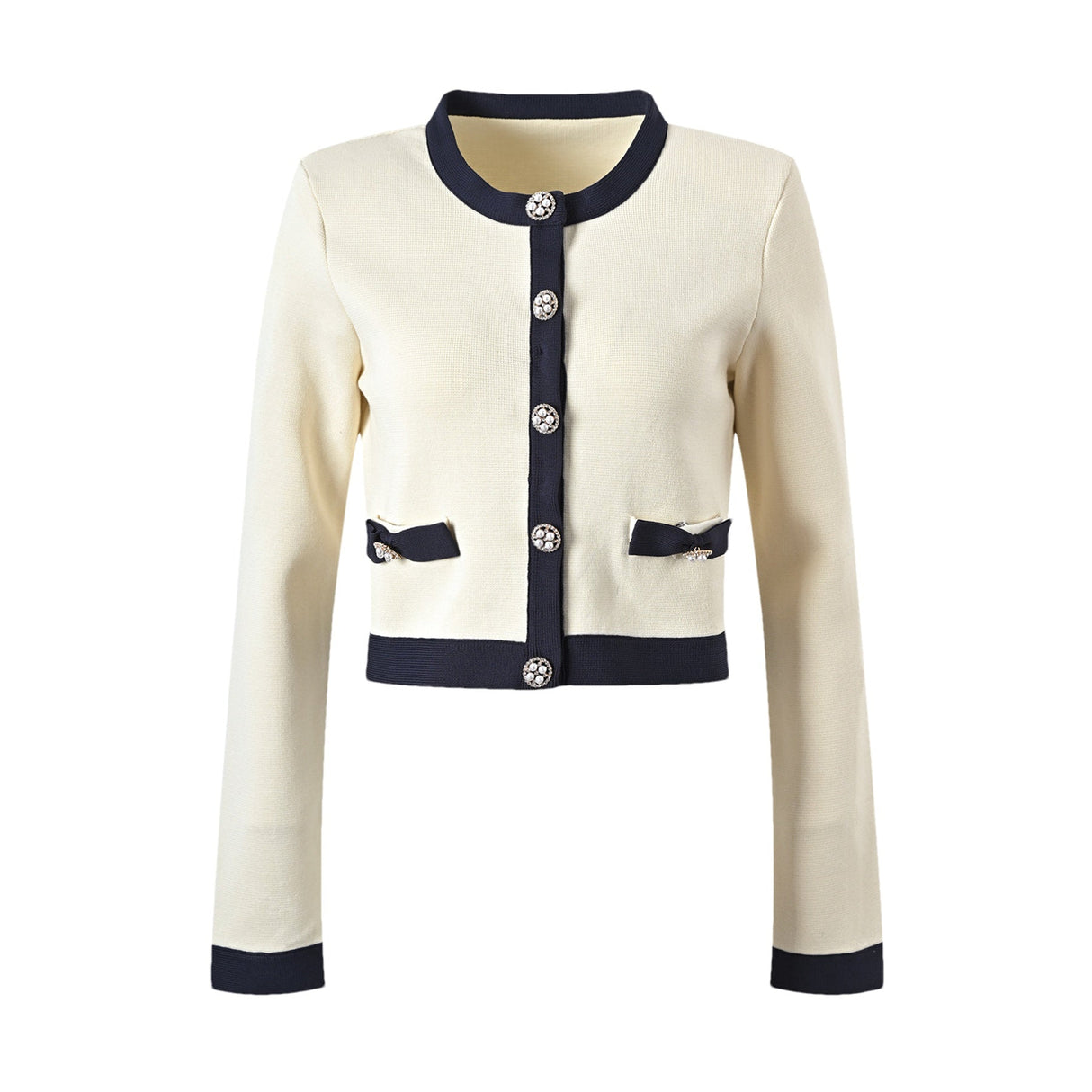 Zuri Cardigan & Skirt White Black Bow Knit Set