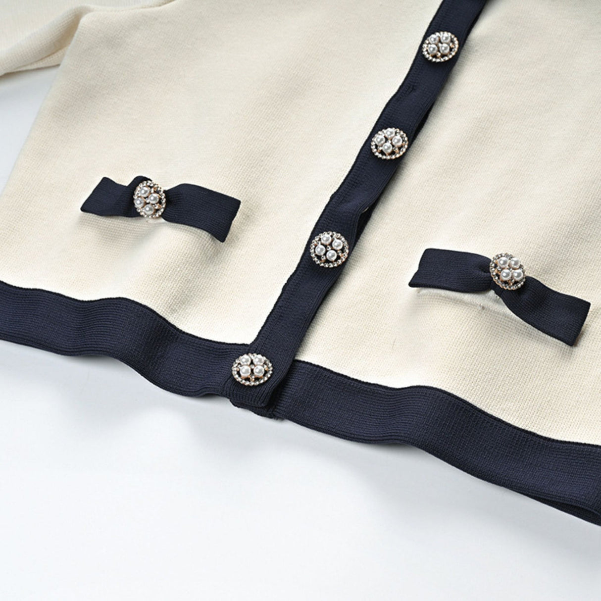 Zuri Cardigan & Skirt White Black Bow Knit Set