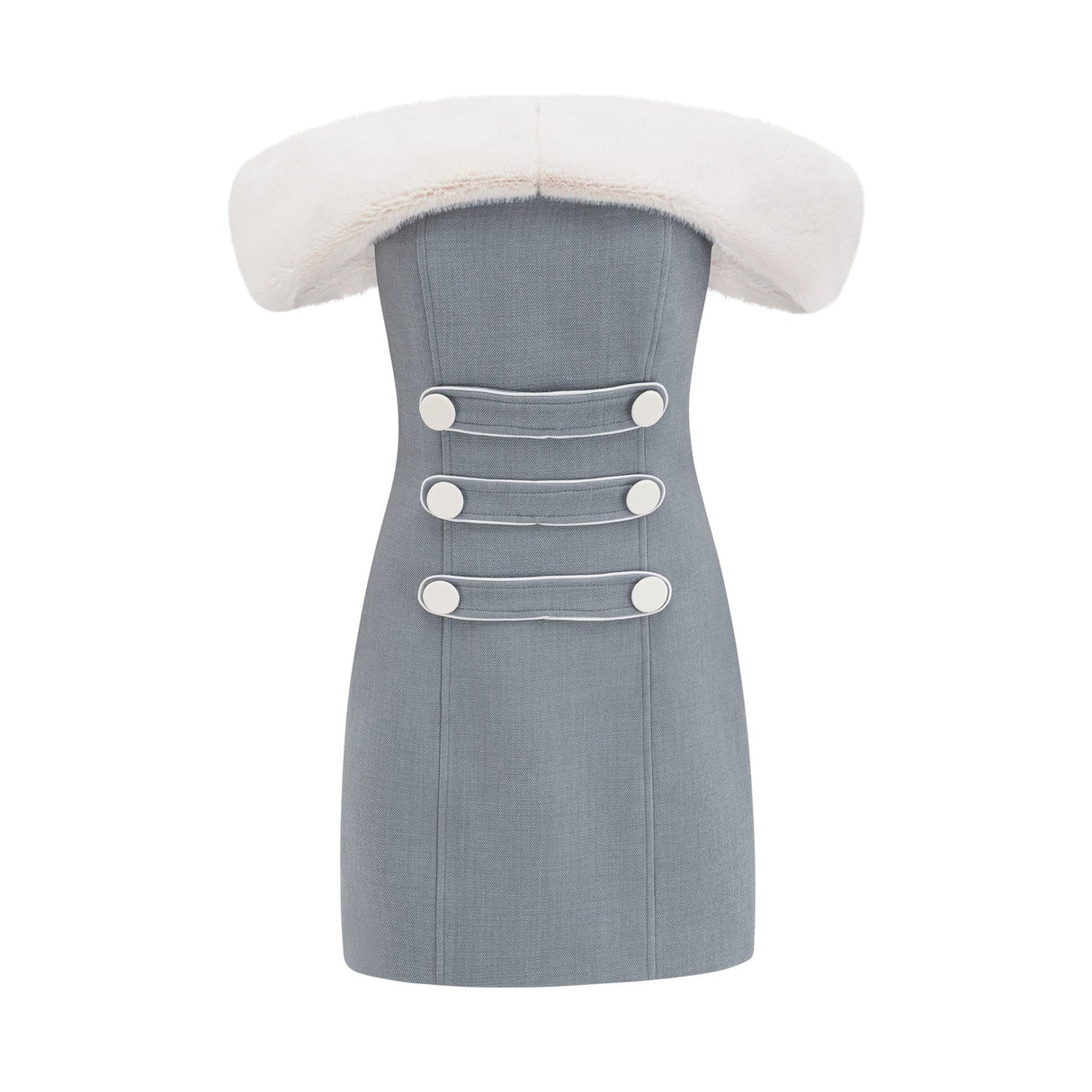 Zuri Mini Dress Grey with Faux Fur Shoulders