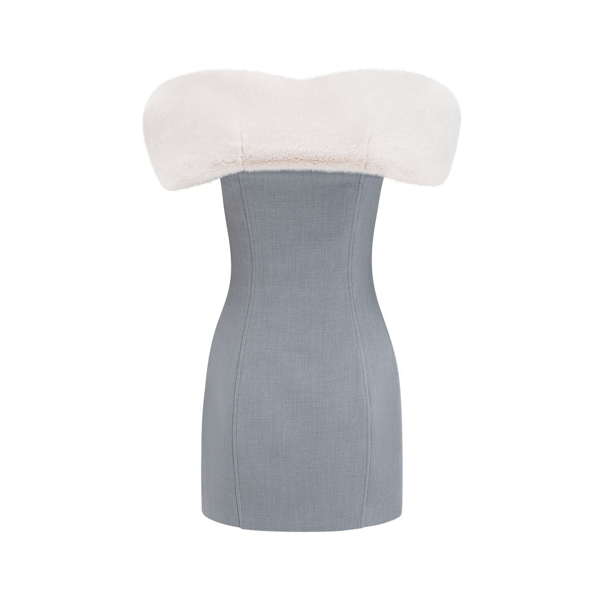 Zuri Mini Dress Grey with Faux Fur Shoulders