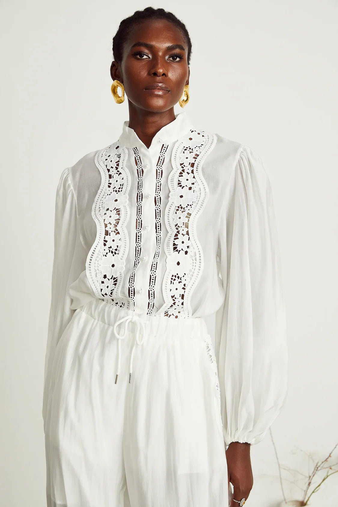 Zuri Shirt & Trousers White Lace Set