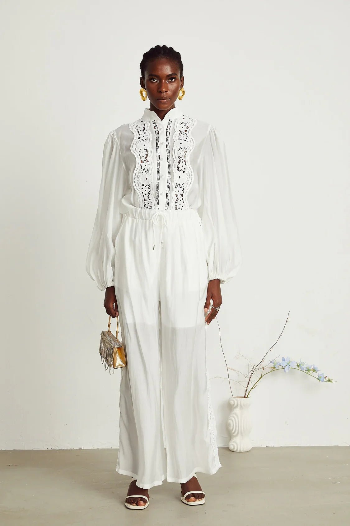 Zuri Shirt & Trousers White Lace Set