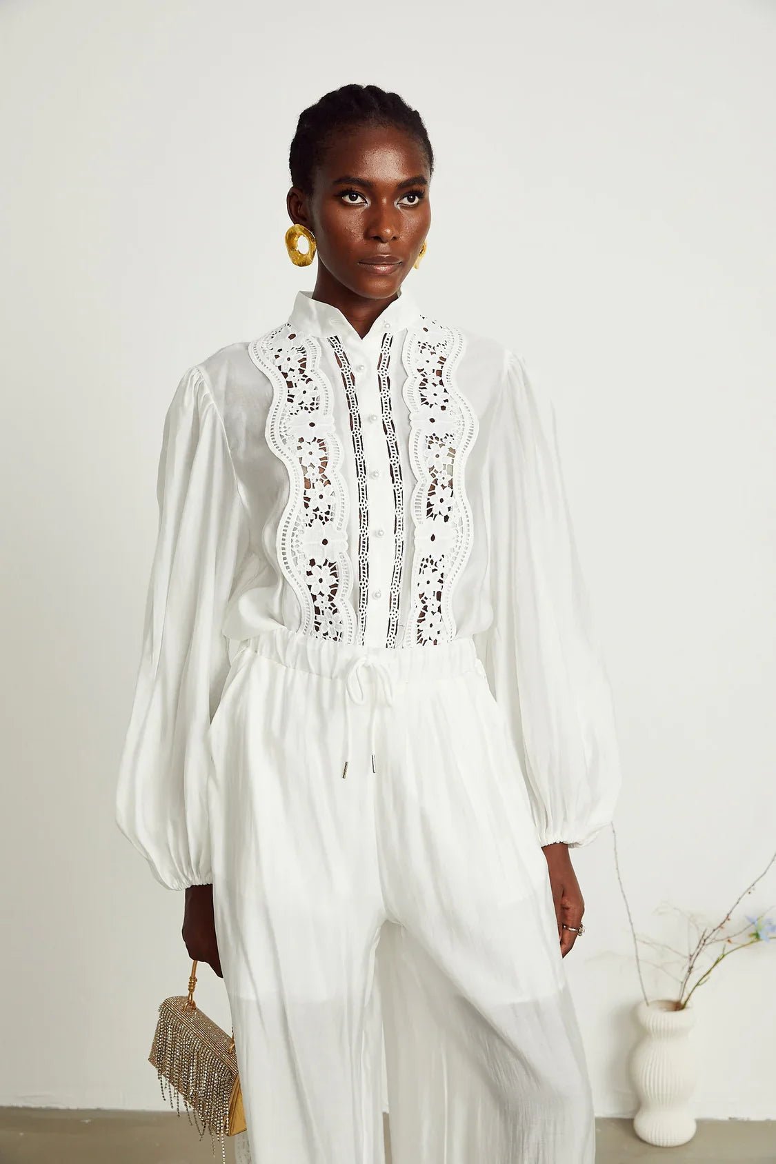 Zuri Shirt & Trousers White Lace Set
