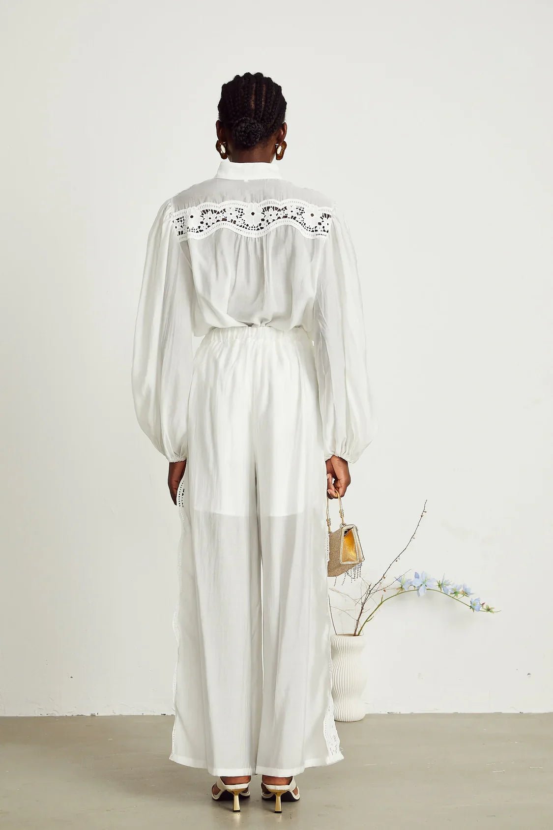 Zuri Shirt & Trousers White Lace Set