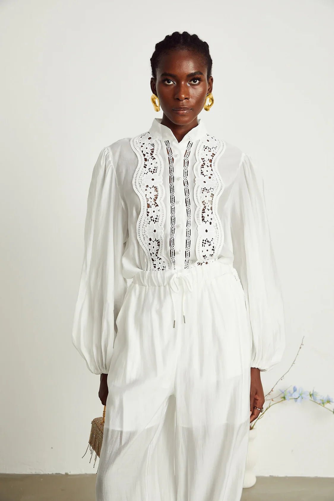 Zuri Shirt & Trousers White Lace Set