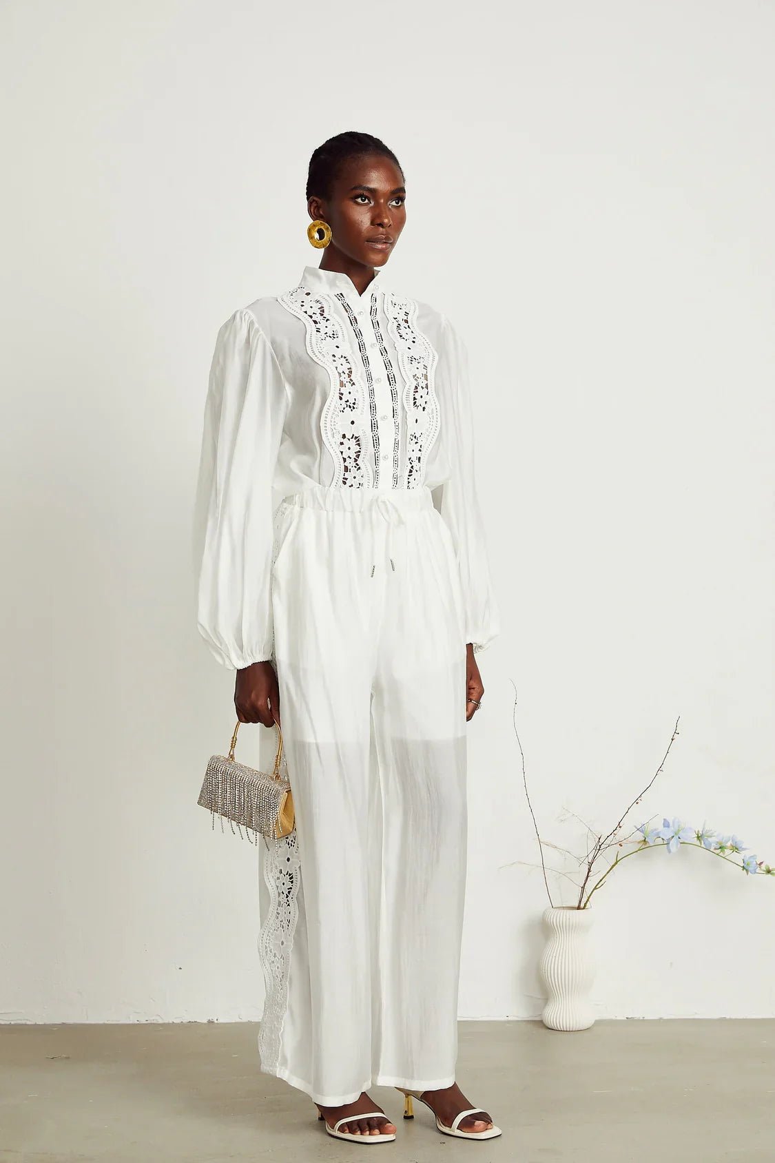 Zuri Shirt & Trousers White Lace Set