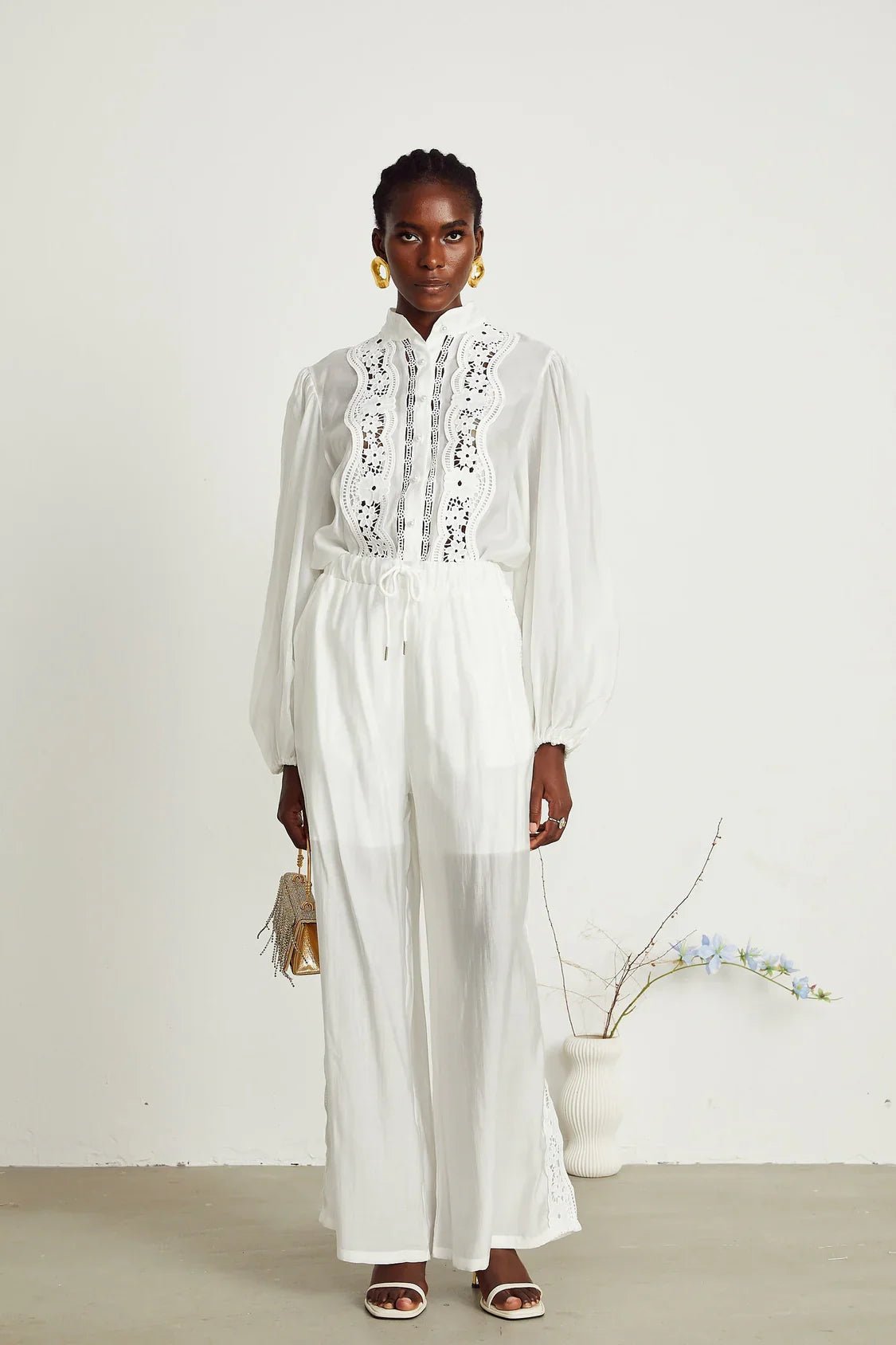 Zuri Shirt & Trousers White Lace Set