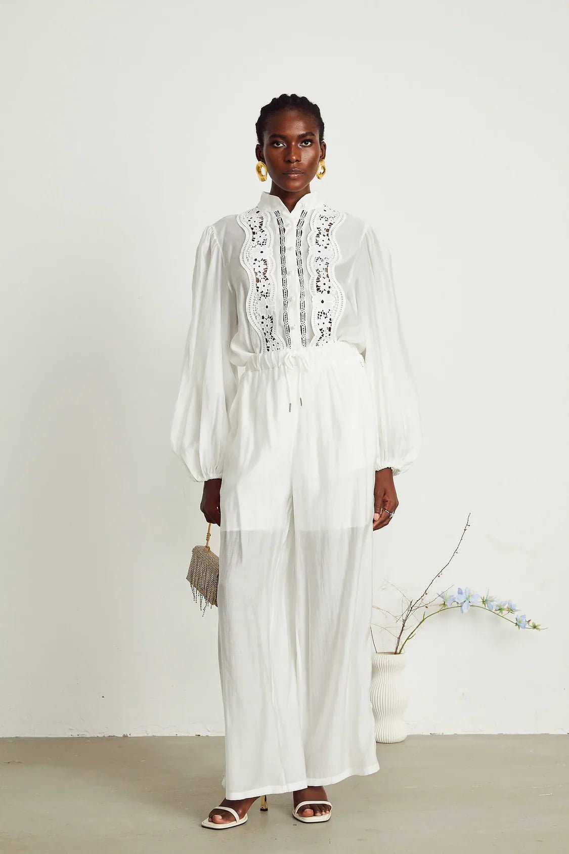 Zuri Shirt & Trousers White Lace Set