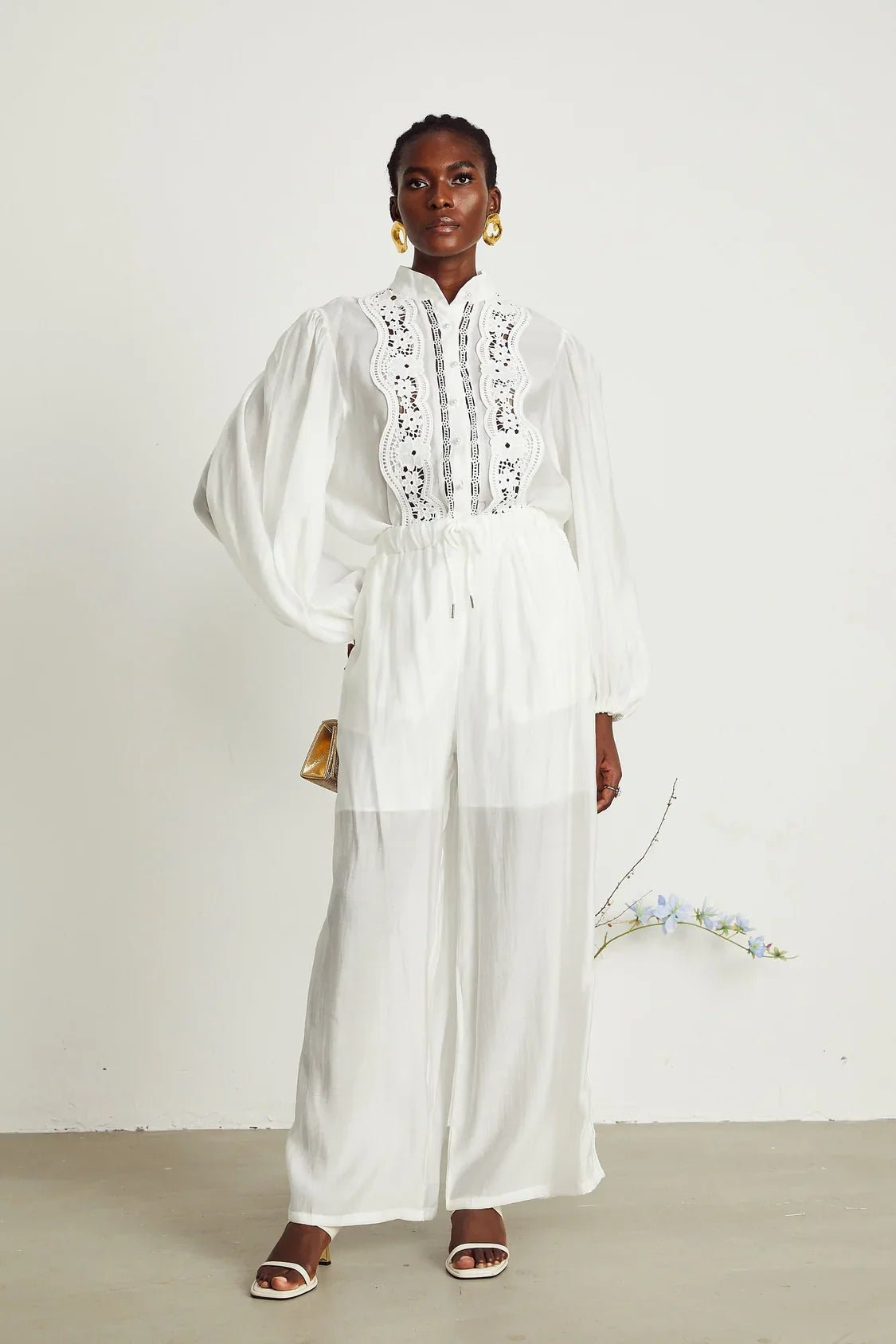 Zuri Shirt & Trousers White Lace Set
