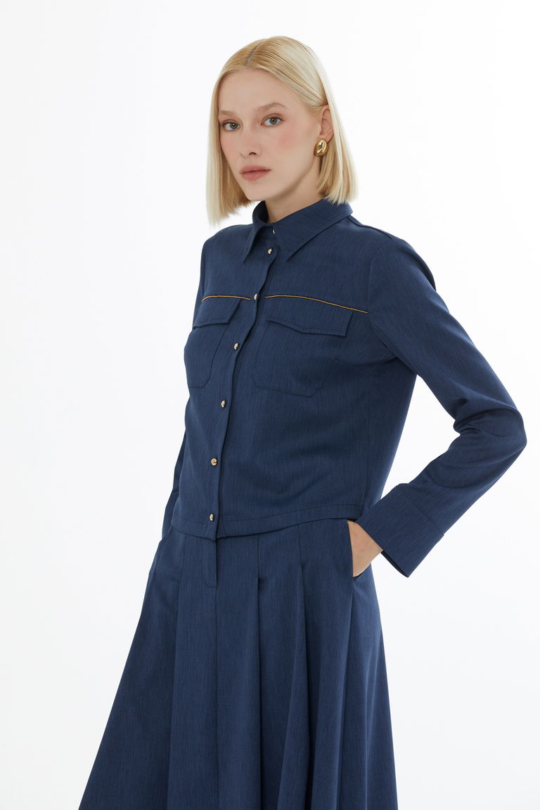 Shirt and Belted Hook Midi Skirt Set